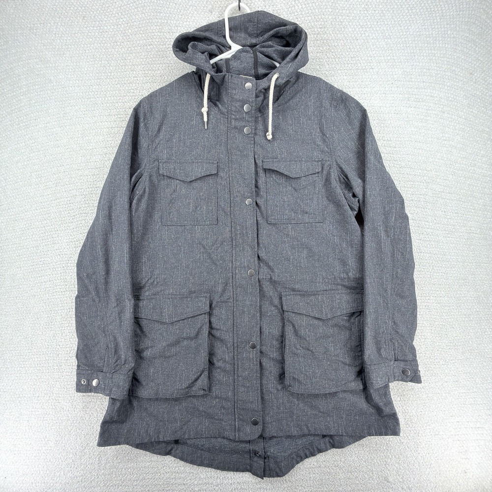 Duluth Trading Mist Master Jacket Womens L Gray Hooded Rain Utility Parka 14750